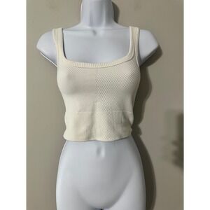 Jordyn Jagger Ribbed Square Neck Cropped Tank Top Cream Size S